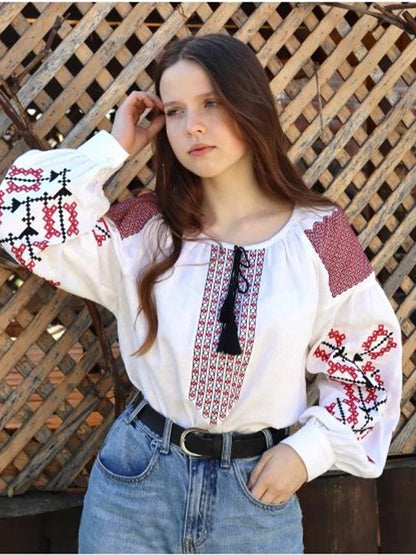 Retro Print Blusas Mujer Indie Folk Woman 2025 Shirts & Blouses O-neck Tassel Lace Up Clothing Loose Casual Camisas New Tops