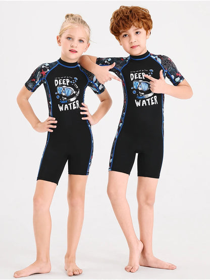 One-Piece Swim Suits Sportswear Girls Boys Summer Swimwear Children Swimsuits Kid Short Sleeve Quick Drying Sun Protection