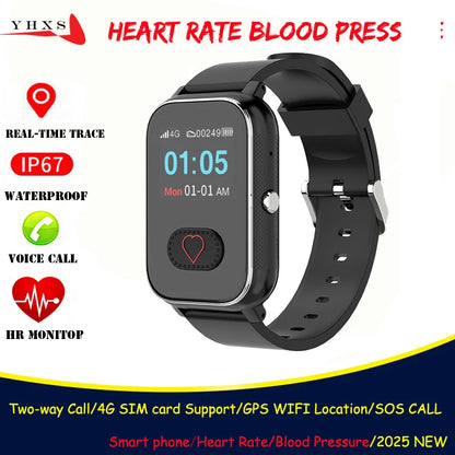 Smart 4G Video Call Watch Elderly Old Parents Heart Rate Blood Pressure Monitor GPS Trace Locate Camera Android Phone Smartwatch