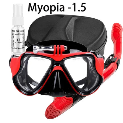 Myopia Snorkel & Dive Mask for Adults with Anti-Fog Spray ,Box,Dry Top Snorkel, Adjustable Strap Free Breathing Design