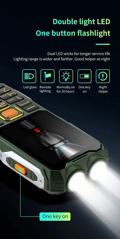 YEEMI Q8 GSM 2G Rugged Phone Big Battery Dual Flashlight 2.4inches HD Screen Dual SIM Mobile Phone Large Button Cellphone