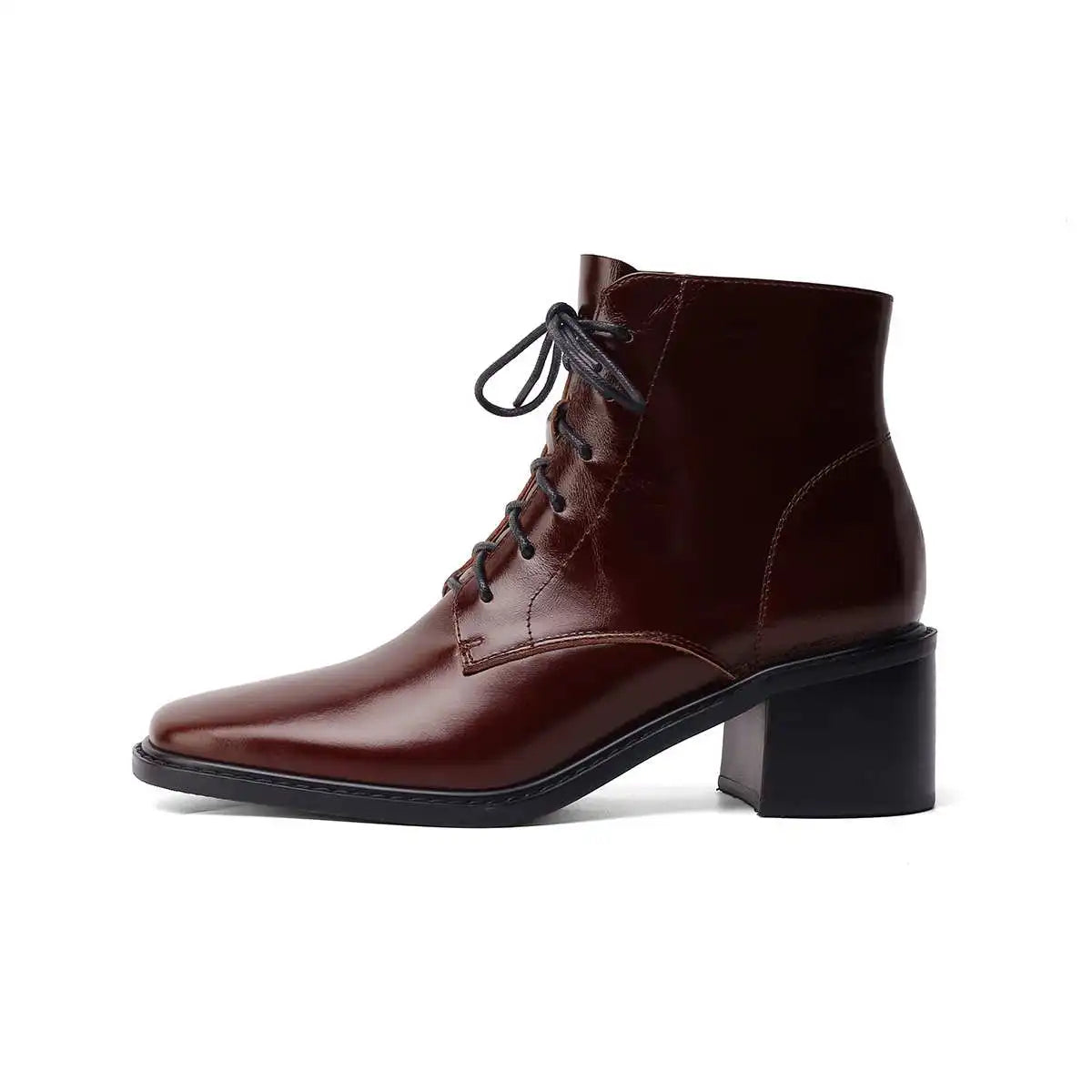 Krazing Pot 2025 Hot Sale Genuine Leather Square Toe Chelsea Boots High Heels Winter Season Lace Up Superstar Ins Ankle Boots