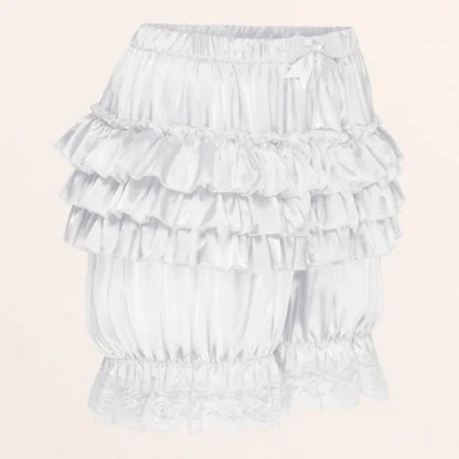 Satin Lace Ruffles Lolita Bloomers Shorts Pants Women Pink Tiered Kawaii Pumpkin Panties Y2k Vintage Victorian Bloomer