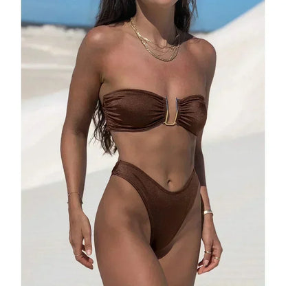High Waist Swimsuit Women Push Up Beachwear Sexy Bandeau Bathing Suit Maillot De Bain Femme Bikini Summer Swimwear Women