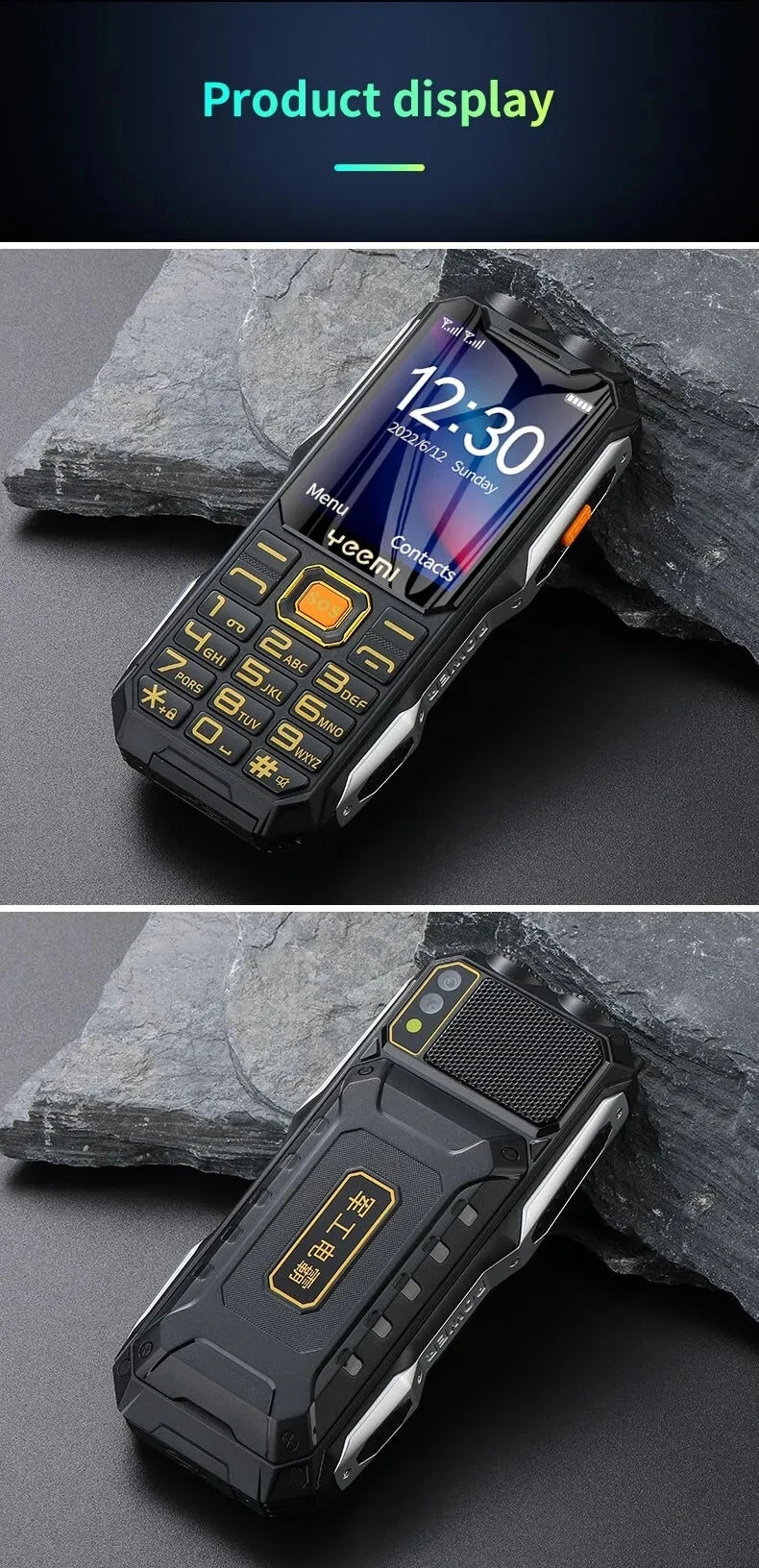 YEEMI Q8 GSM 2G Rugged Phone Big Battery Dual Flashlight 2.4inches HD Screen Dual SIM Mobile Phone Large Button Cellphone