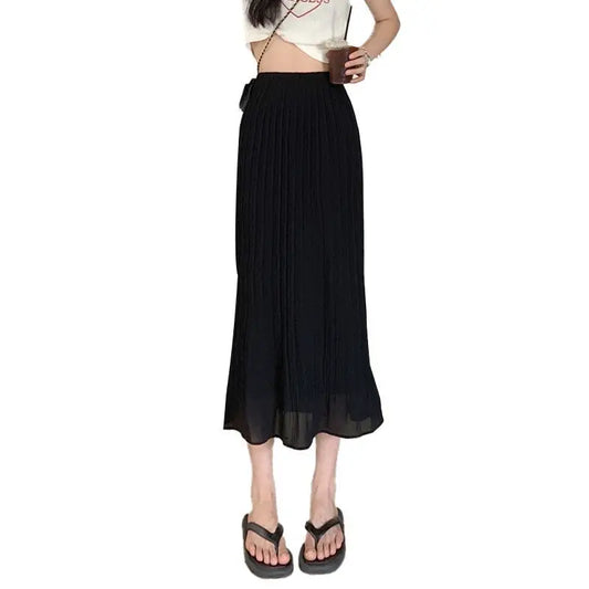 Summer New Fashion Solid Spring Wrapped Hip Fishtail Skirt Women Patchwork Elastic Waist Elegant Gentle Mid Length A-line Skirts