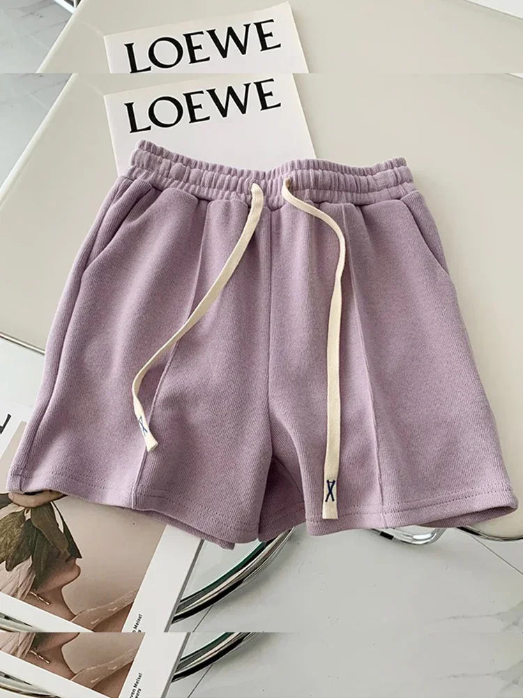 2026 Summer Shorts Women Elasticity Lovely Girls Korean Style Sweet Students Harajuku Simple Pure Gray Trousers Female New