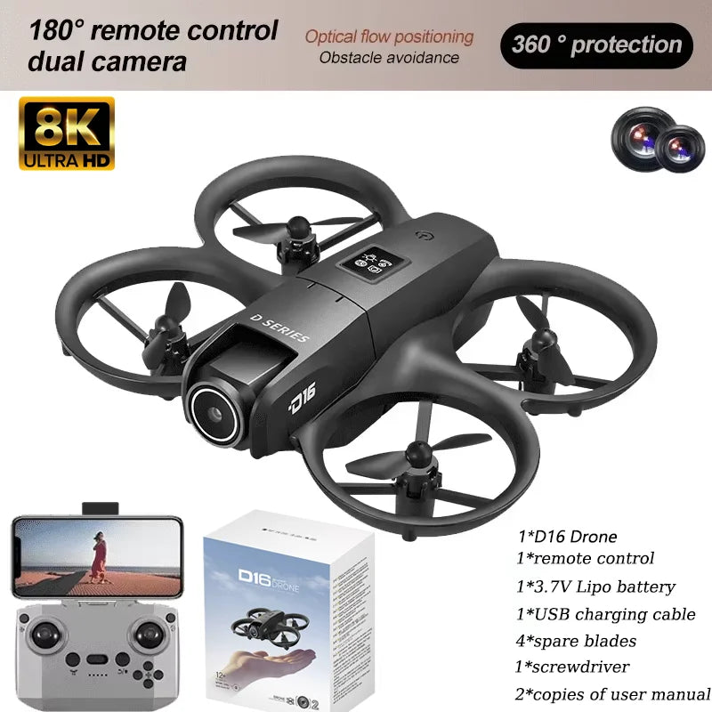 D16 RC Drone 8K Aerial HD Profesional Dual-camera FPV Helicopter Optical Flow GPS Positioning Avoidance Bushless Motor Drone UAV
