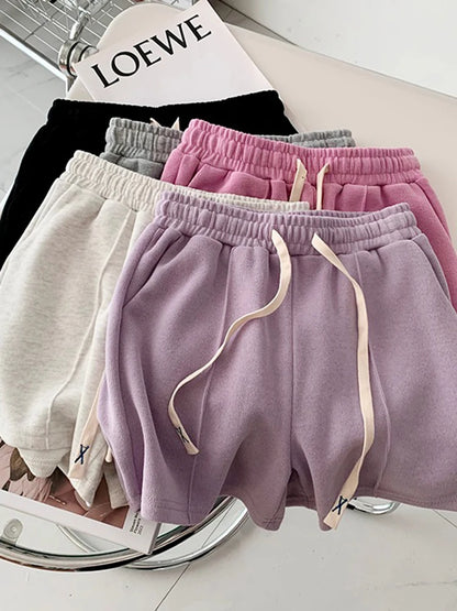 2026 Summer Shorts Women Elasticity Lovely Girls Korean Style Sweet Students Harajuku Simple Pure Gray Trousers Female New