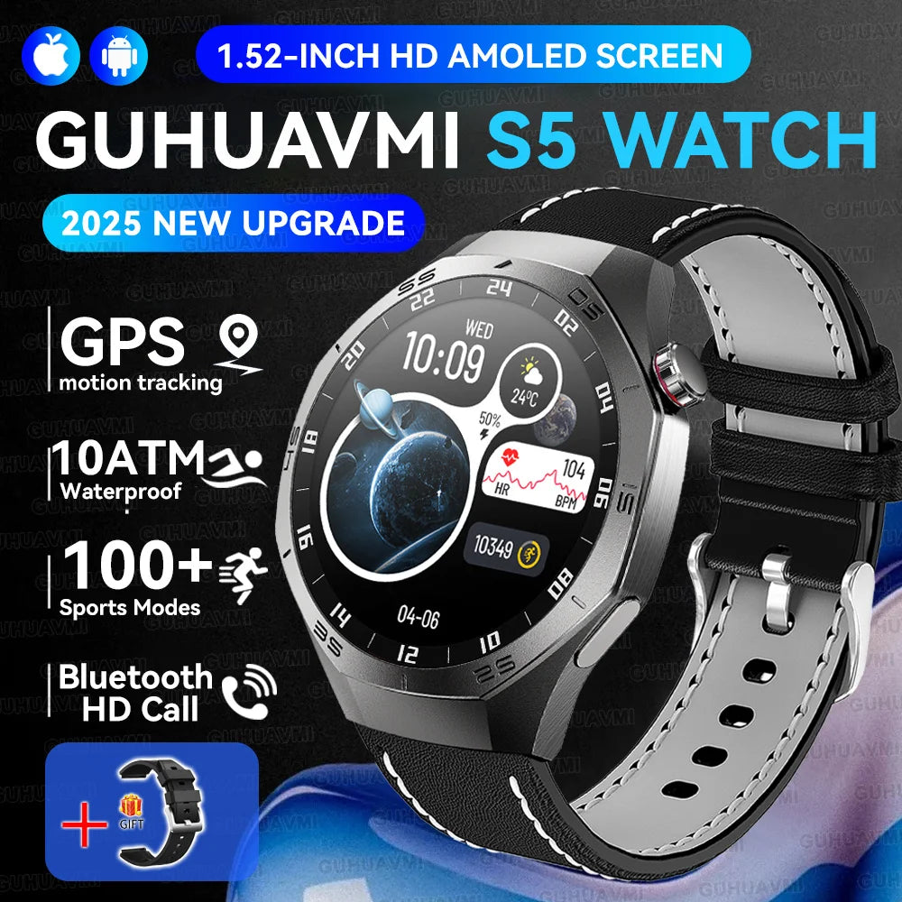 Luxury Metal Smart Watch For Men AMOLED Screen Bluetooth Call GPS Tracking Sports Heart Rate Monitor Smart watch For Android iOS