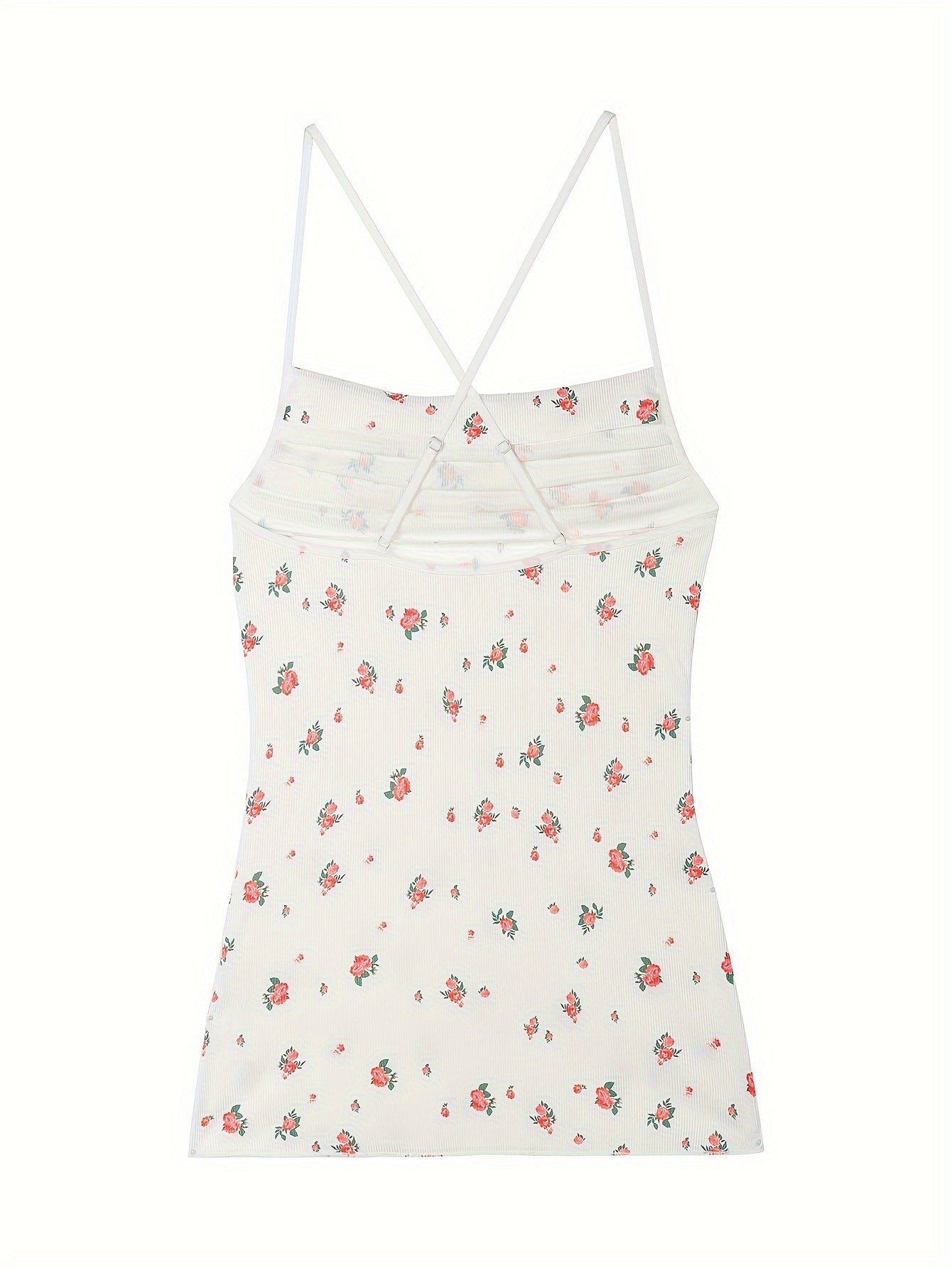 Sultry Floral Print Slip Dress, Criss Cross Back Sleeveless Babydoll, Women's Sexy Lingerie & Underwear