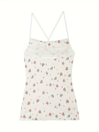 Sultry Floral Print Slip Dress, Criss Cross Back Sleeveless Babydoll, Women's Sexy Lingerie & Underwear