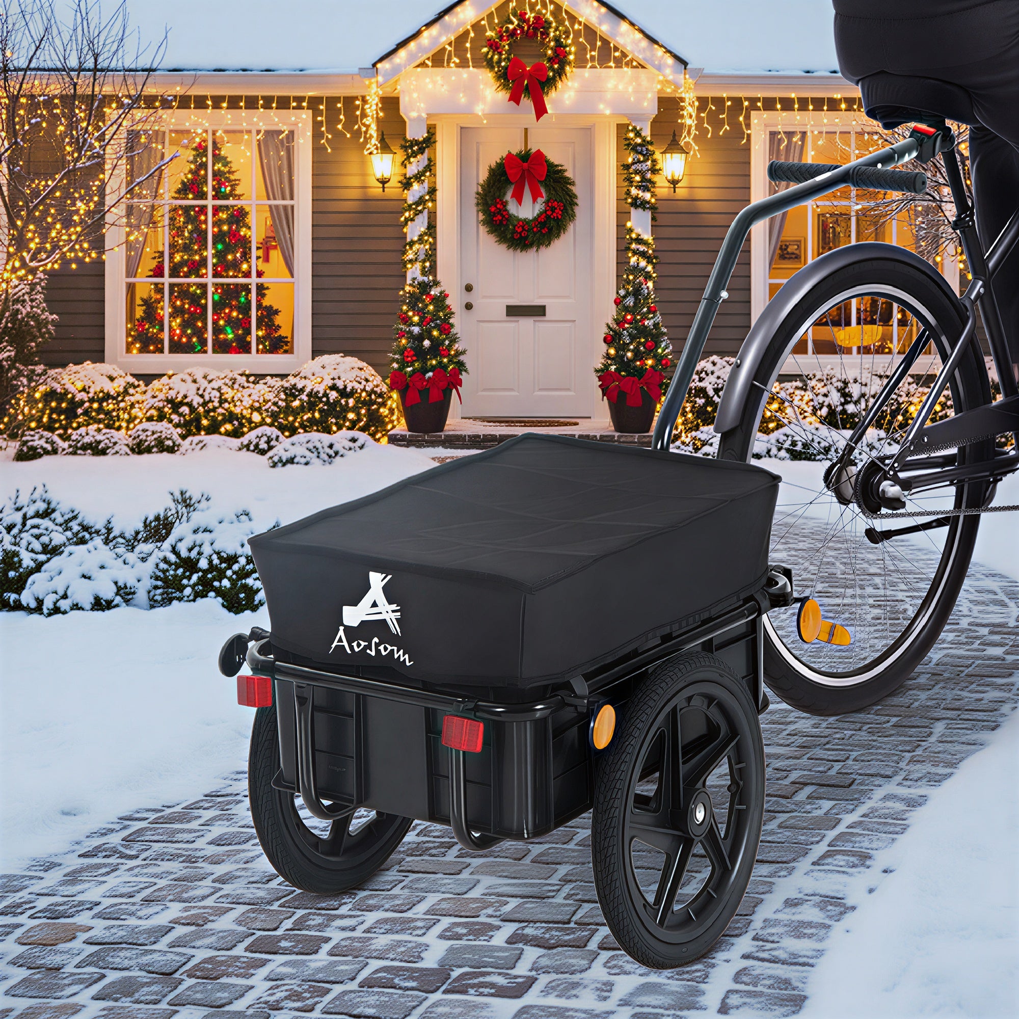 Bicycle Cargo Trailer with Removable Box and Waterproof Cover, Bike Wagon Trailer with Two 16in Wheels