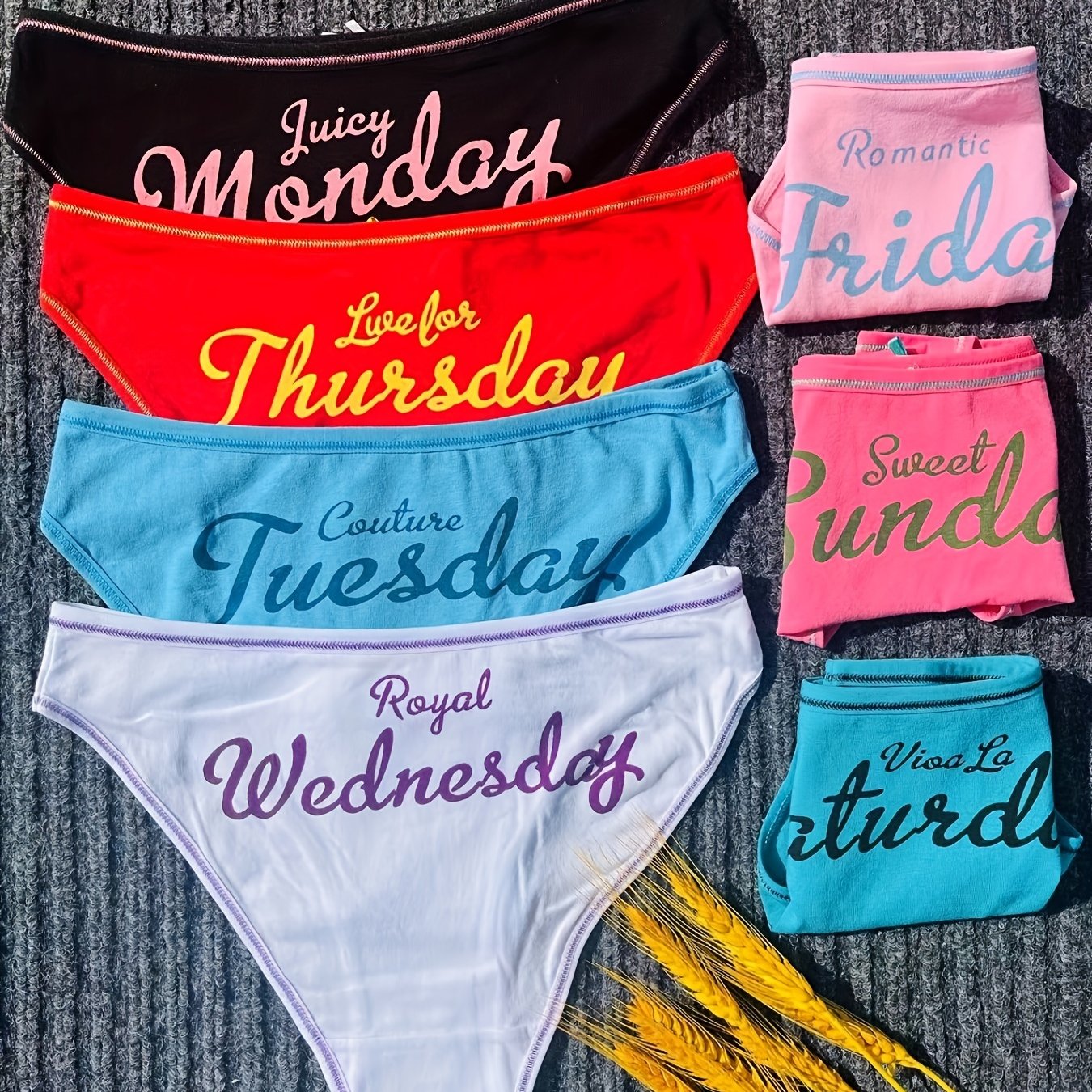 7 Pcs Letter Pint Bow Tie Briefs, Comfy & Breathable Mid-Rise Intimates Panties, Women's Lingerie & Underwear