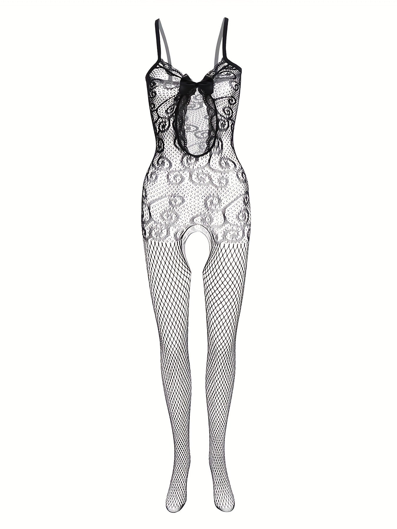 4 sets Sexy Fishnet Bodystocking with Open Crotch and Jacquard Design - Women's Lingerie and Underwear
