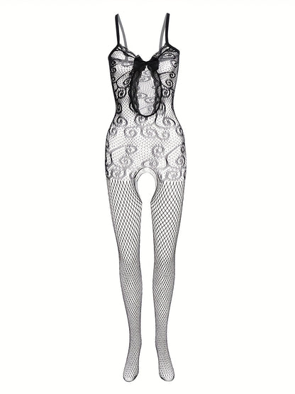 4 sets Sexy Fishnet Bodystocking with Open Crotch and Jacquard Design - Women's Lingerie and Underwear