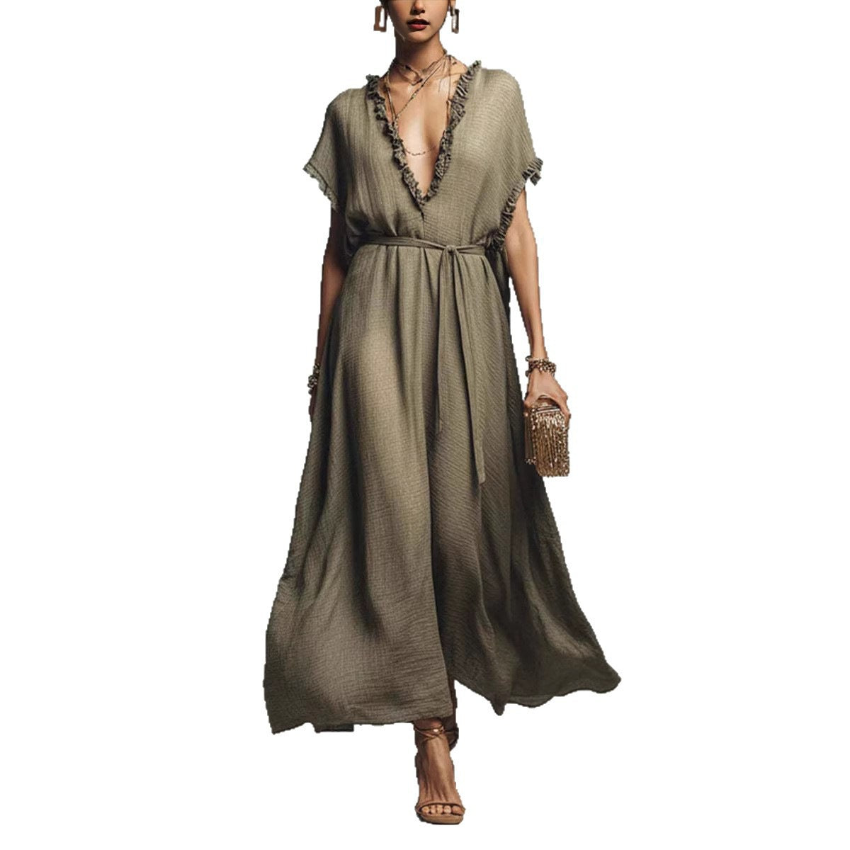 Loose-fit V-neck Casual Chic Womens Dress