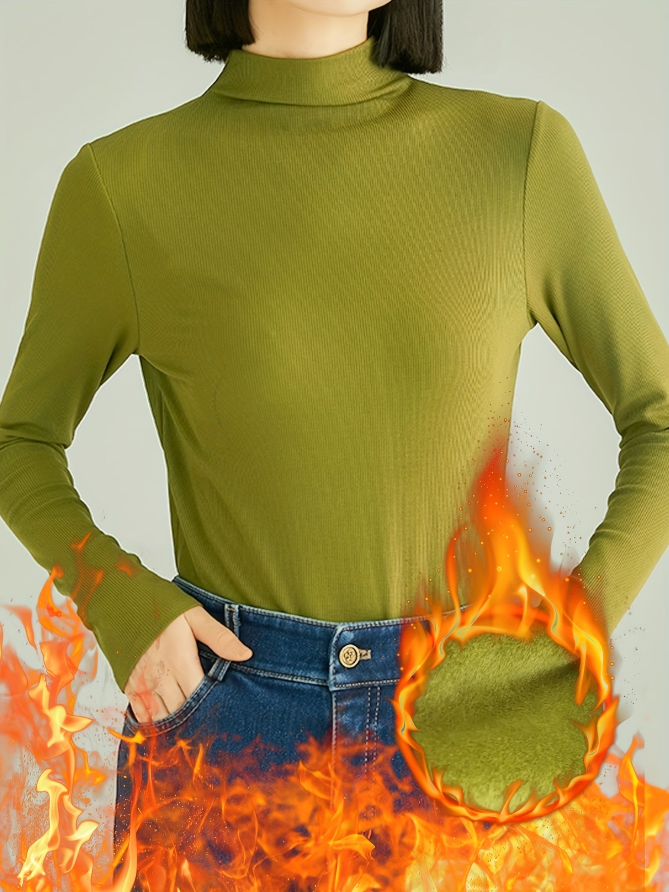 Simple Solid Thermal Underwear, Soft & Comfortable Half Turtleneck Long Sleeve Top, Women's Lingerie & Sleepwear