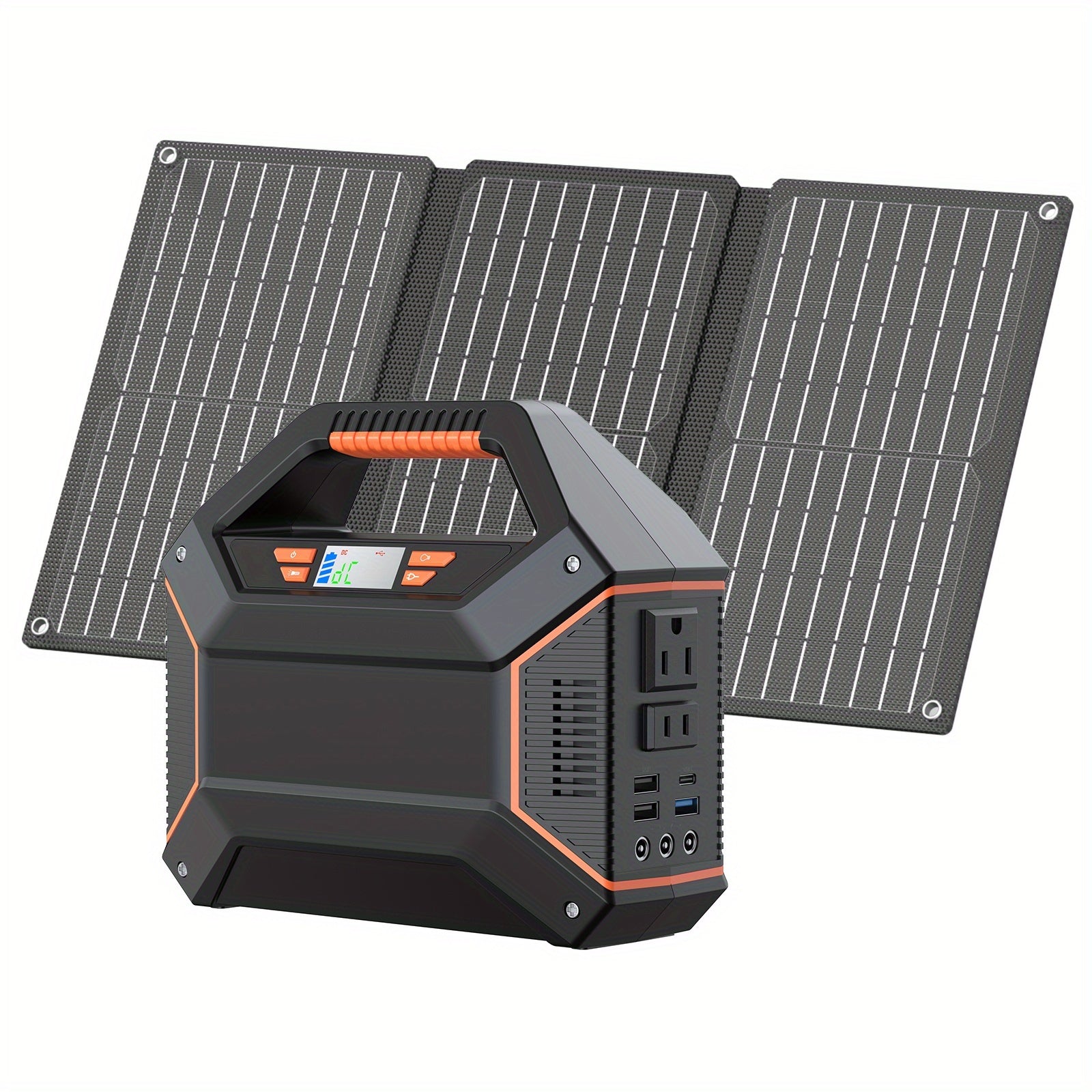 155Wh Portable Power Station with 30W Solar Panel, Lithium Battery Solar Generator with AC Outlet (2x110V), USB 3.0 QC Fast Charging, Digital Display & Overload Protection - Solar-Powered Portable Charger for Camping, Travel,