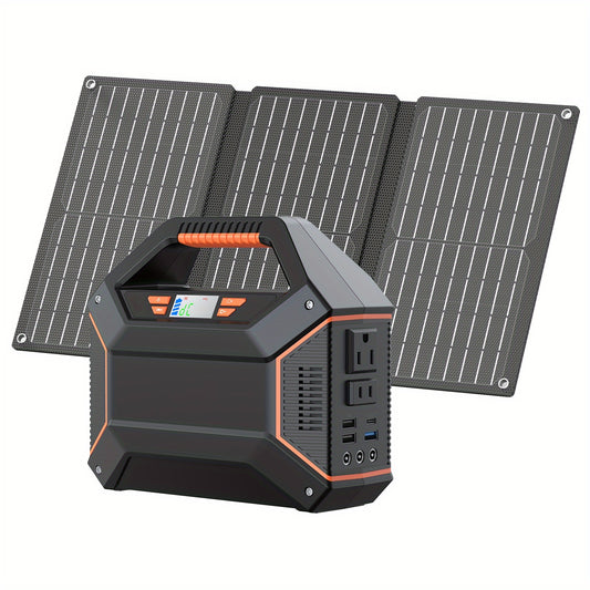 155Wh Portable Power Station with 30W Solar Panel, Lithium Battery Solar Generator with AC Outlet (2x110V), USB 3.0 QC Fast Charging, Digital Display & Overload Protection - Solar-Powered Portable Charger for Camping, Travel,