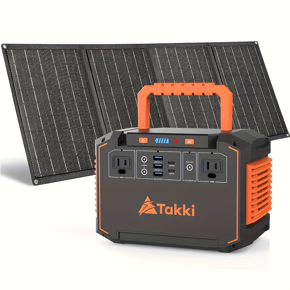 Portable Solar Generator with Solar Panels - 350W/150W Peak & Power Station, 240Wh/111Wh/88.8Wh, /USB Outlets, Compatible for Camping, Emergency Backup, CPAP, Fans, Laptops, Mini Fridge (Solar Panels Included)