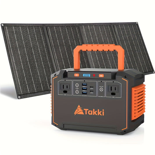 Portable Solar Generator with Solar Panels - 350W/150W Peak & Power Station, 240Wh/111Wh/88.8Wh, /USB Outlets, Compatible for Camping, Emergency Backup, CPAP, Fans, Laptops, Mini Fridge (Solar Panels Included)
