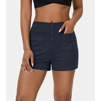 Urban-style Elegant Womens Clothing Polyester Patchwork Mid-rise Shorts For Women