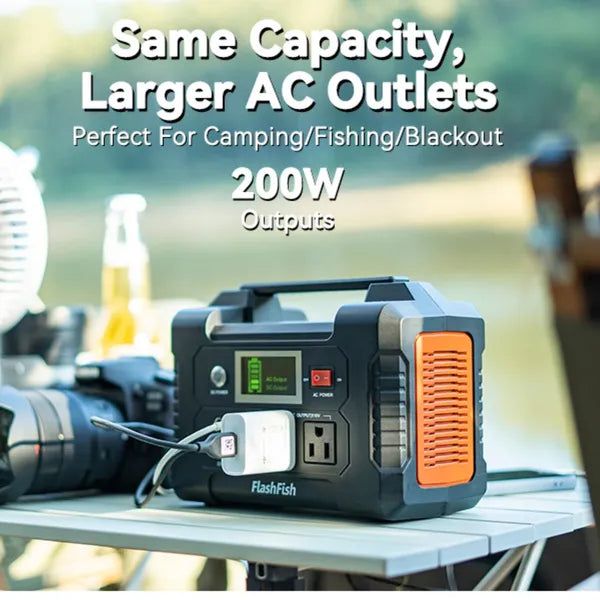 200W Portable Power Station, FlashFish 40800mAh Solar Generator With 110V AC Outlet/2 DC Ports/3 USB Ports, Backup Battery Pack Power Supply For CPAP Outdoor Advanture Load Trip Camping Emergency