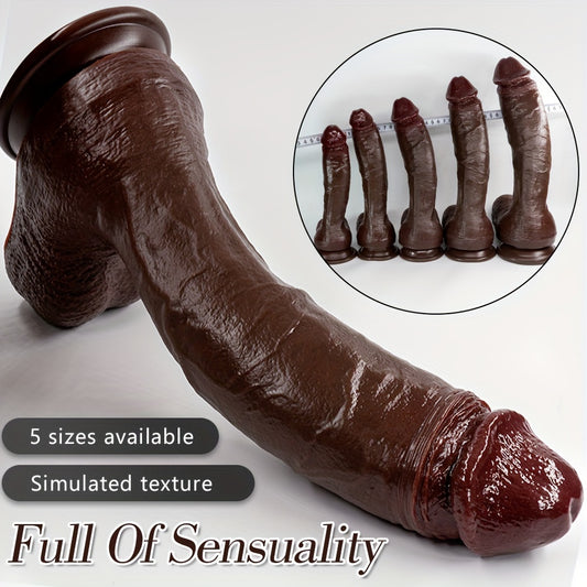 Multi-Size Black Liquid Silicone Female Dildo, Realistic Super Thick Male Cock, Soft Silicone Self-Pleasure Bar, Strong Suction Cup, Adult Sensual Toy, with No Battery Required for Men and Women