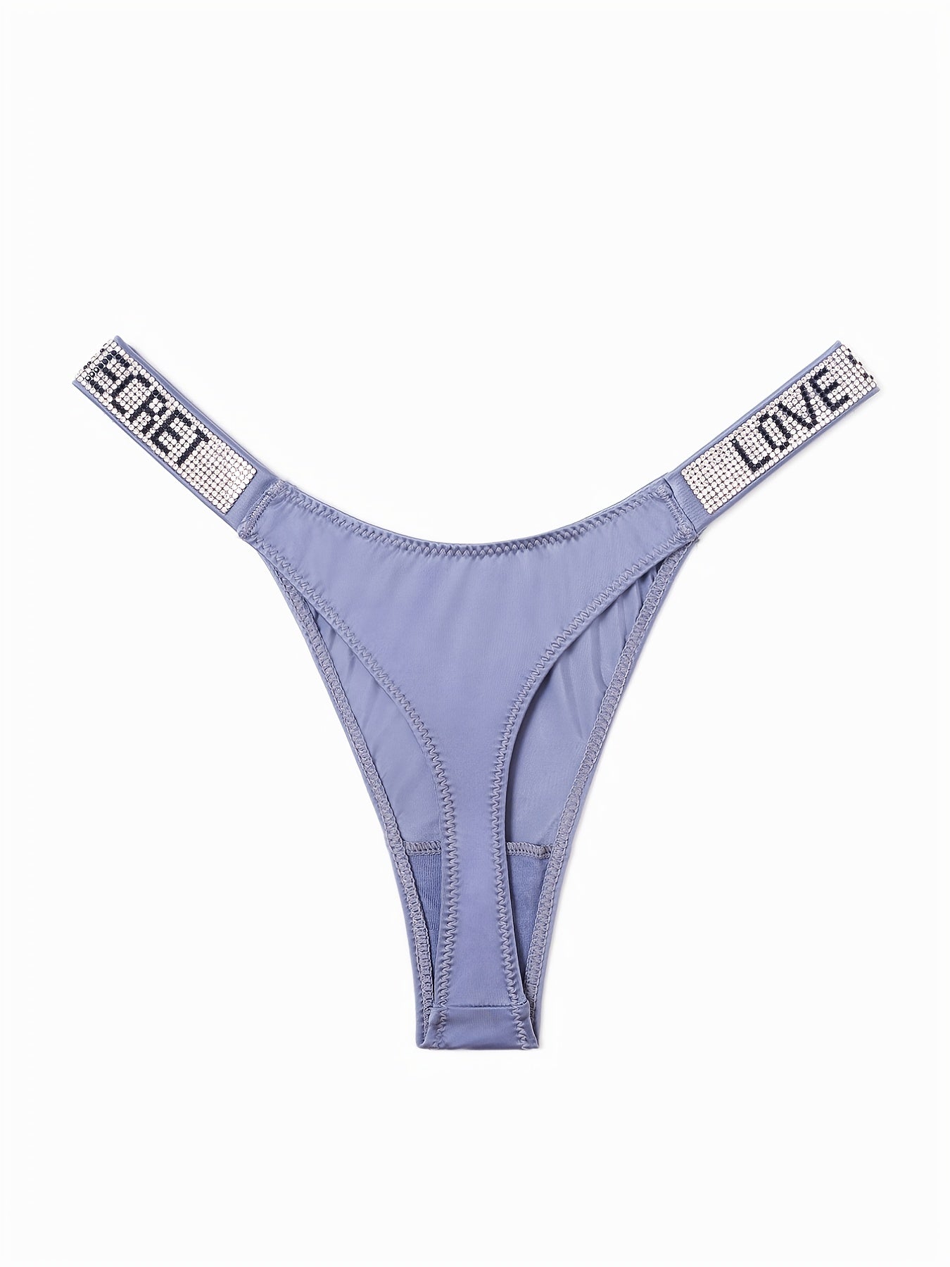 6pcs Rhinestone Letter Low Waist Stretchy Women's Sports Panties, Lingerie & Underwear