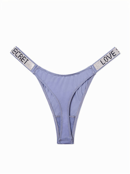 6pcs Rhinestone Letter Low Waist Stretchy Women's Sports Panties, Lingerie & Underwear