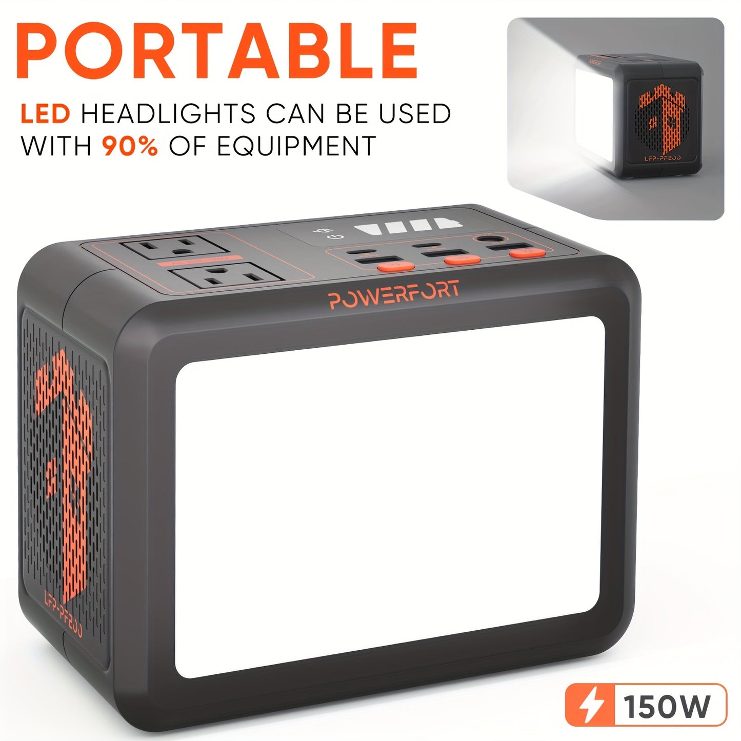 Portable Power Station 150W Small Solar Generator With LiFePo4 Battery 99Wh (LFP), PD18W, USB QC3.0, 2 110V AC Outlet, Outdoor LED For CPAP Home Camping Emergency Backup