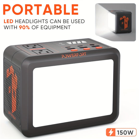 Portable Power Station 150W Small Solar Generator With LiFePo4 Battery 99Wh (LFP), PD18W, USB QC3.0, 2 110V AC Outlet, Outdoor LED For CPAP Home Camping Emergency Backup