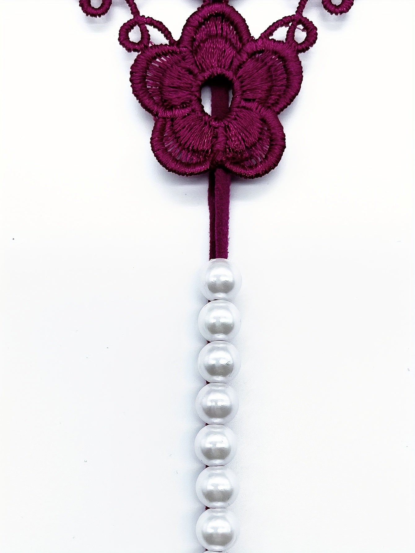 Floral Embroidery Thong, Hollow Out Faux Pearl Panties, Women's Sexy Lingerie & Underwear