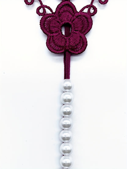 Floral Embroidery Thong, Hollow Out Faux Pearl Panties, Women's Sexy Lingerie & Underwear