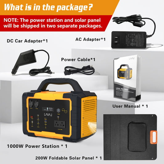 1000W (Peak 2000W)/1075Wh Portable Power Station with Foldable Solar Panel (200W), 1075Wh LiFePO4 (LFP) Battery, Fast Charging, Solar Generator Suitable for Family Emergency Outdoor Hunting Camping RV Trip