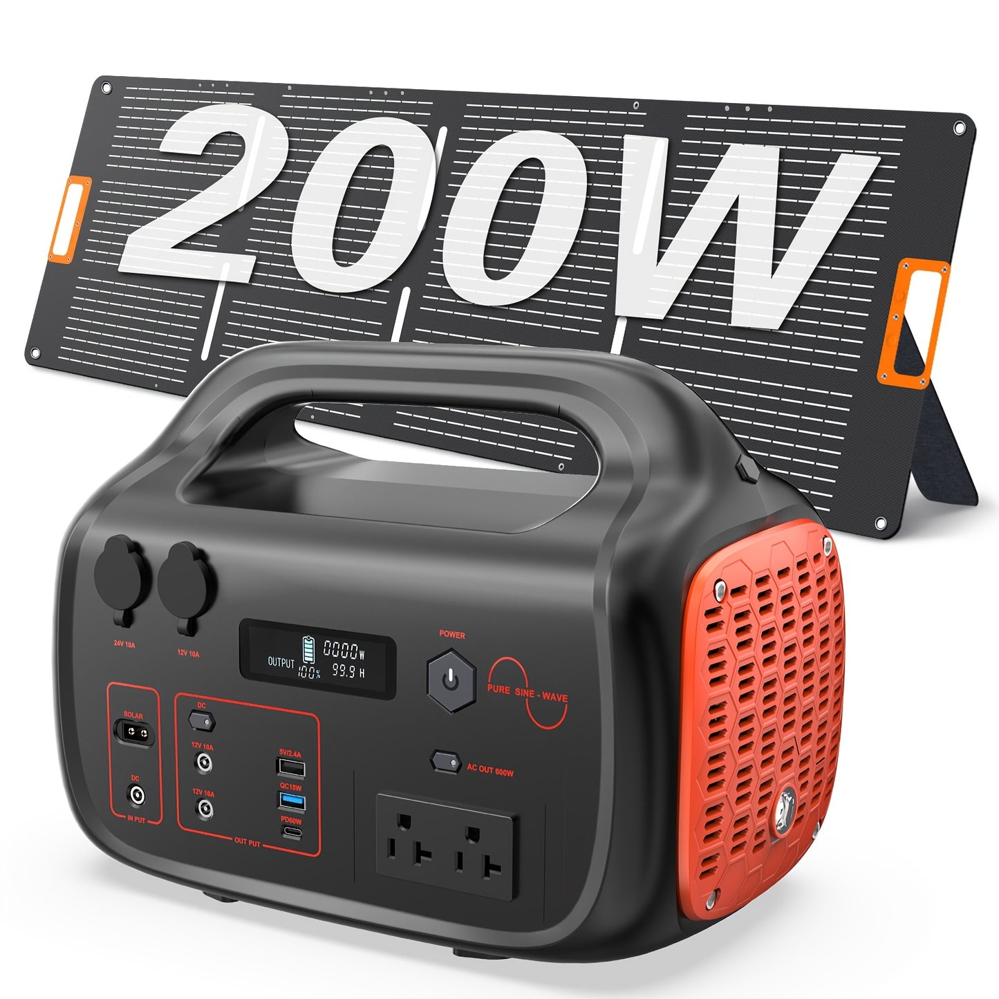 Portable Solar Generator 1000W with 200W Solar Panel - 1075Wh Lithium Battery Power Bank, 60W USB-C PD Fast, 120V AC Outlet & 2000W Peak Output - Backup for Camping, Home, Emergencies, RV, Off-Grid (Solar Panel
