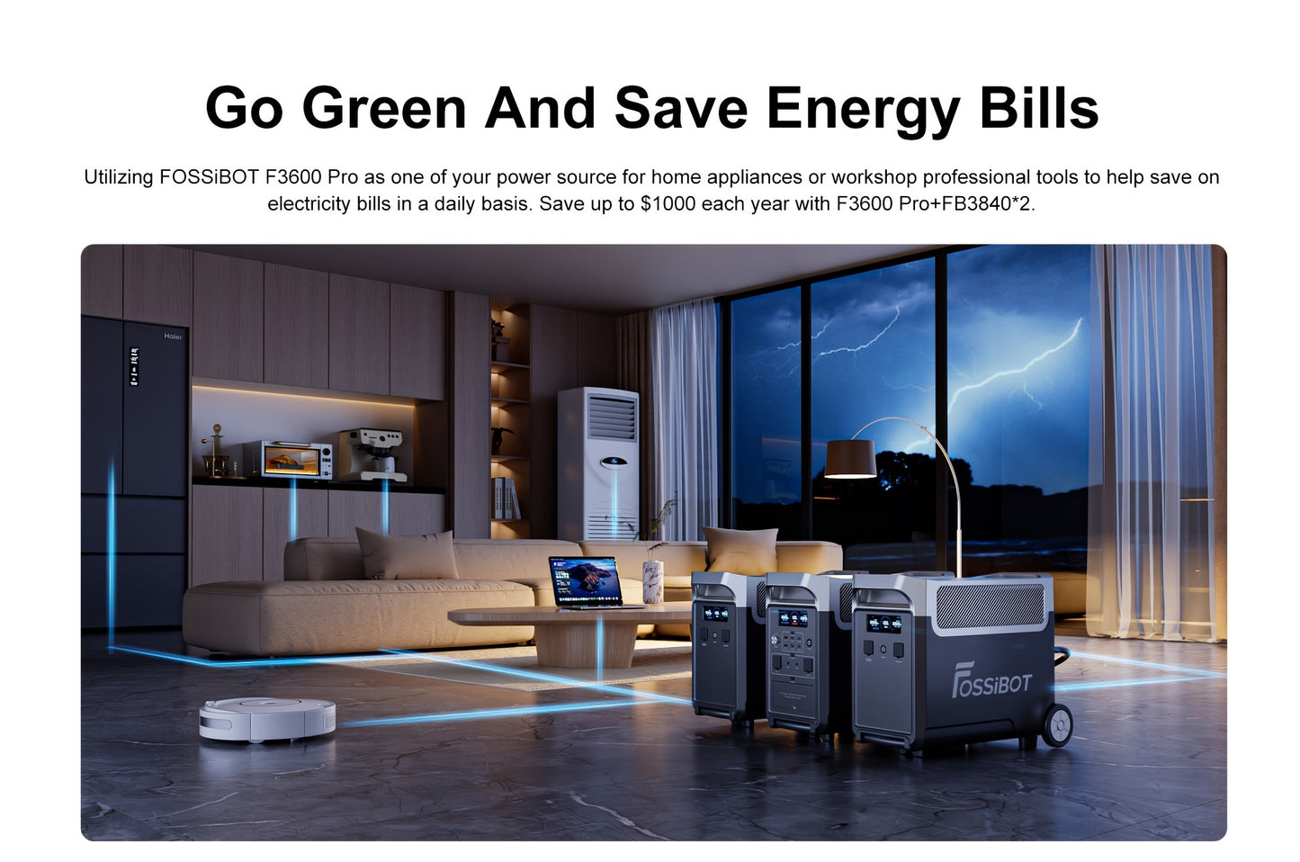 FOSSiBOT F3600 Pro Solar Generator, 3840 Wh LiFePO4 Portable Power Station, 3 X 230 V AC Output 3600 W 7200 W Peak, Storm Generator, Fast Power Storage, Charging, Travel Power Station, Outdoor Road Trips, Christmas, Festival,