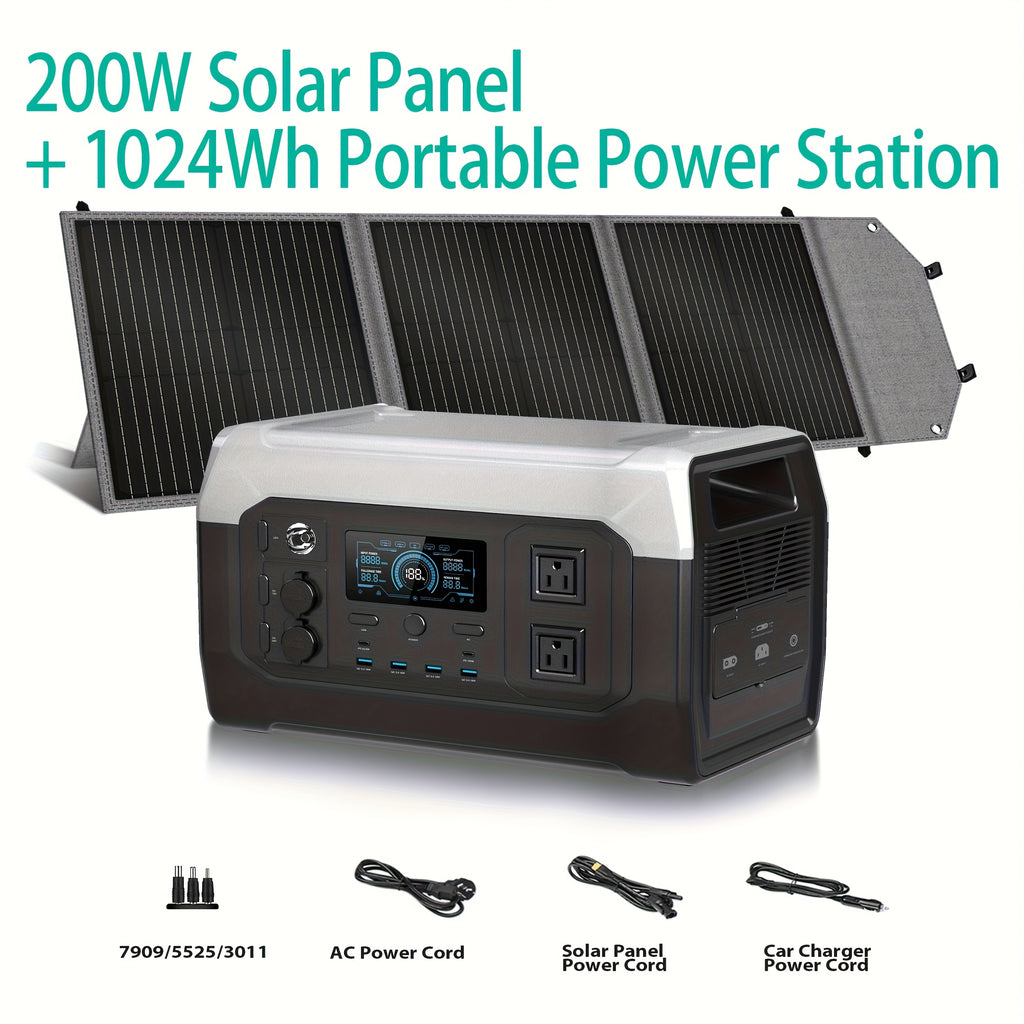 (Solar Panels Sold Separately)1024Wh 1600W Portable Power Station+100W Solar Panel Combo | LiFePO4 Battery, UPS Function, 2x110V AC Output | Power For Camping Gear, Garden/Yard/Party Decorations, Christmas Lights | Solar Gene
