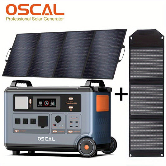 Blackview OSCAL PowerMax 6000 Solar Generator with 400W Solar Panel | 120V/240V 3600Wh Power Station, 6000W AC Outlets (7200W Peak), 2200W AC Charging/2400W Solar Charging, Emergency for Home, Battery Backup, Bonus 3