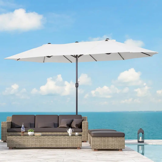 15ft Patio Umbrella Double-Sided Outdoor Market Extra Large Umbrella With Crank Handle For Deck, Lawn, Backyard And Pool, Cream White