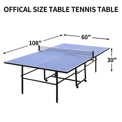 9ft Mid-Size Table Tennis Table Foldable & Portable Ping Pong Table Set For Indoor Games With Net, 2 Table Tennis Paddles And 3 Balls