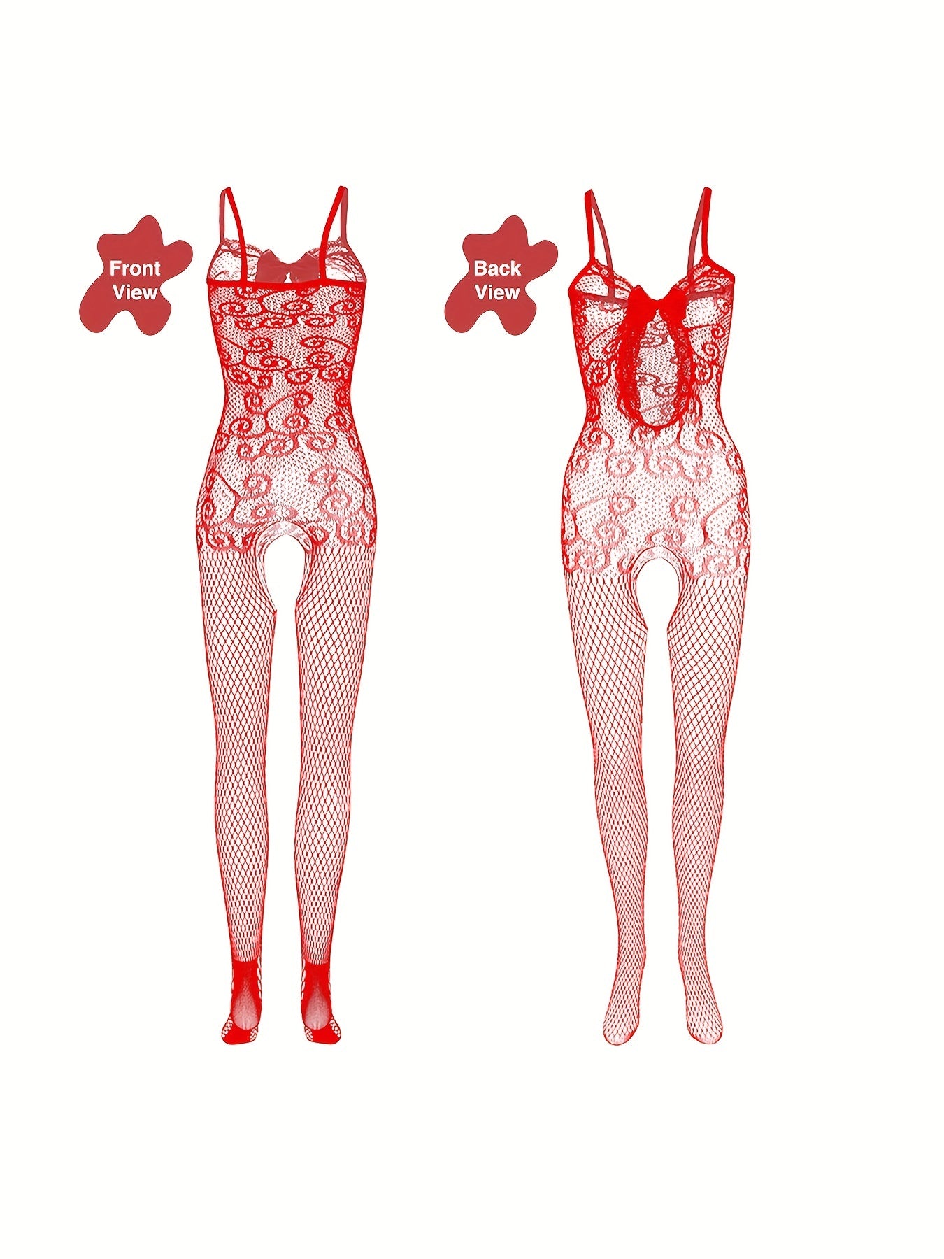 4 sets Sexy Fishnet Bodystocking with Open Crotch and Jacquard Design - Women's Lingerie and Underwear