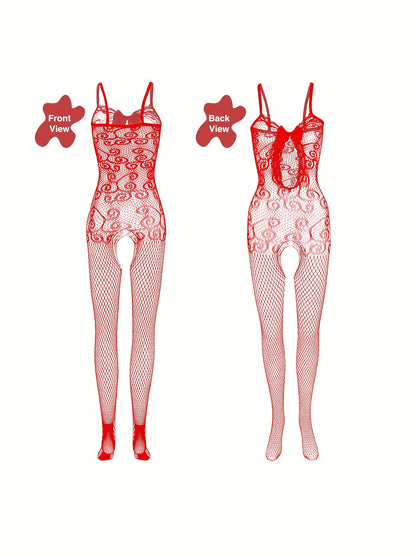 4 sets Sexy Fishnet Bodystocking with Open Crotch and Jacquard Design - Women's Lingerie and Underwear