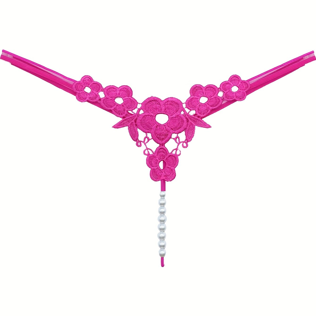 Floral Embroidery Thong, Hollow Out Faux Pearl Panties, Women's Sexy Lingerie & Underwear
