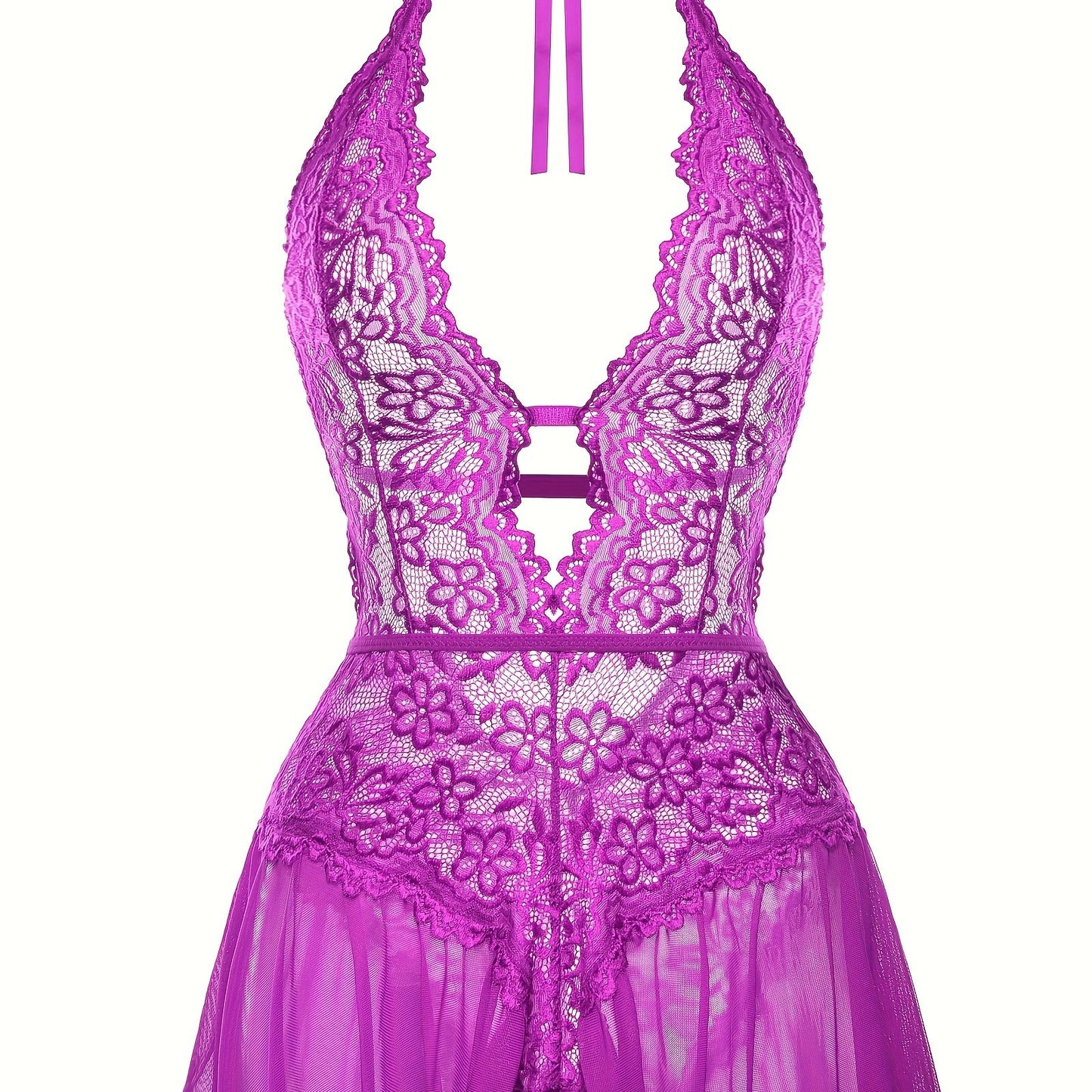 Sultry Floral Lace Teddy Bodysuit - Teddies with Halter Strappy Backless Open Crotch Design, Sexy Women's Lingerie & Underwear for Romantic Nights Out