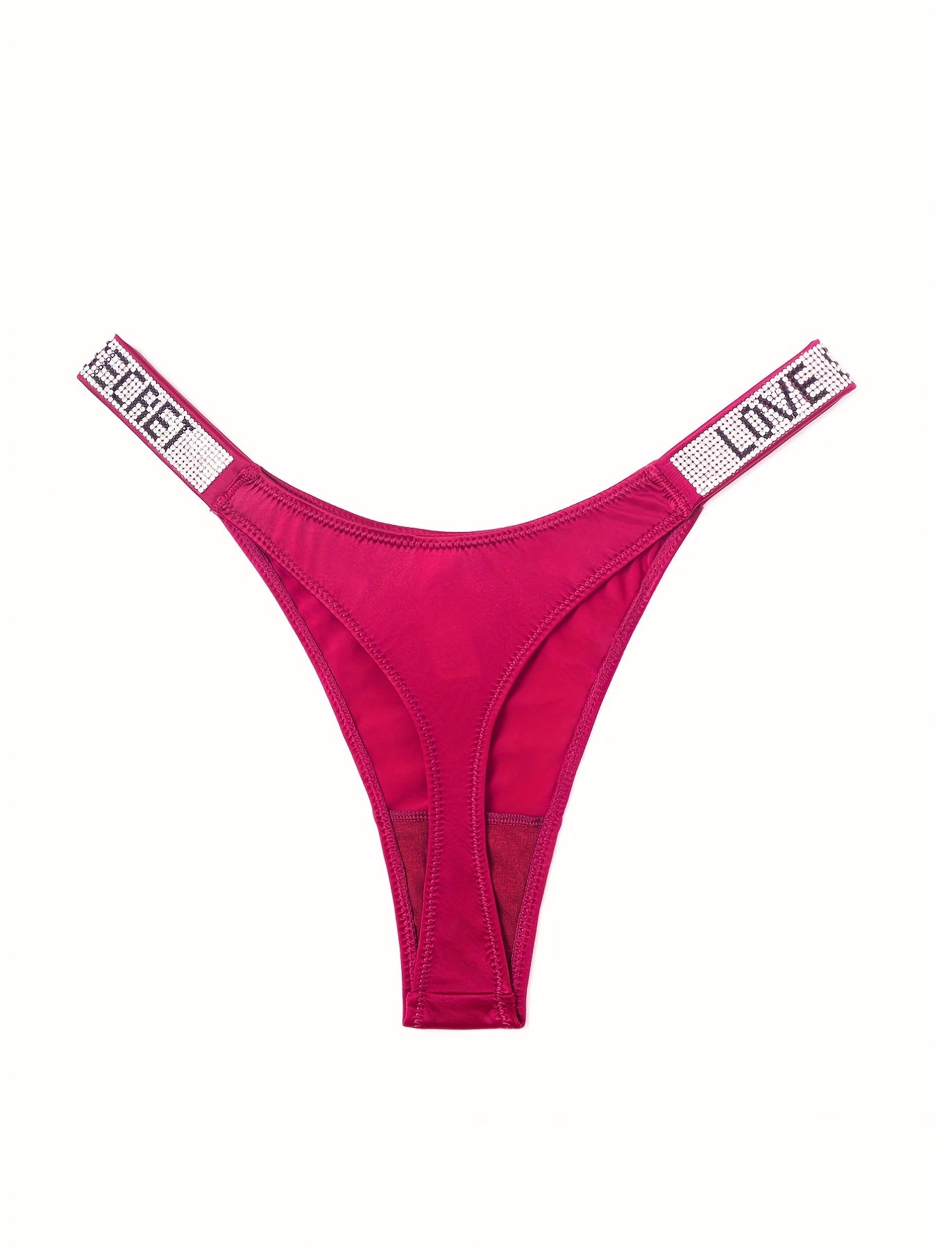 6pcs Rhinestone Letter Low Waist Stretchy Women's Sports Panties, Lingerie & Underwear