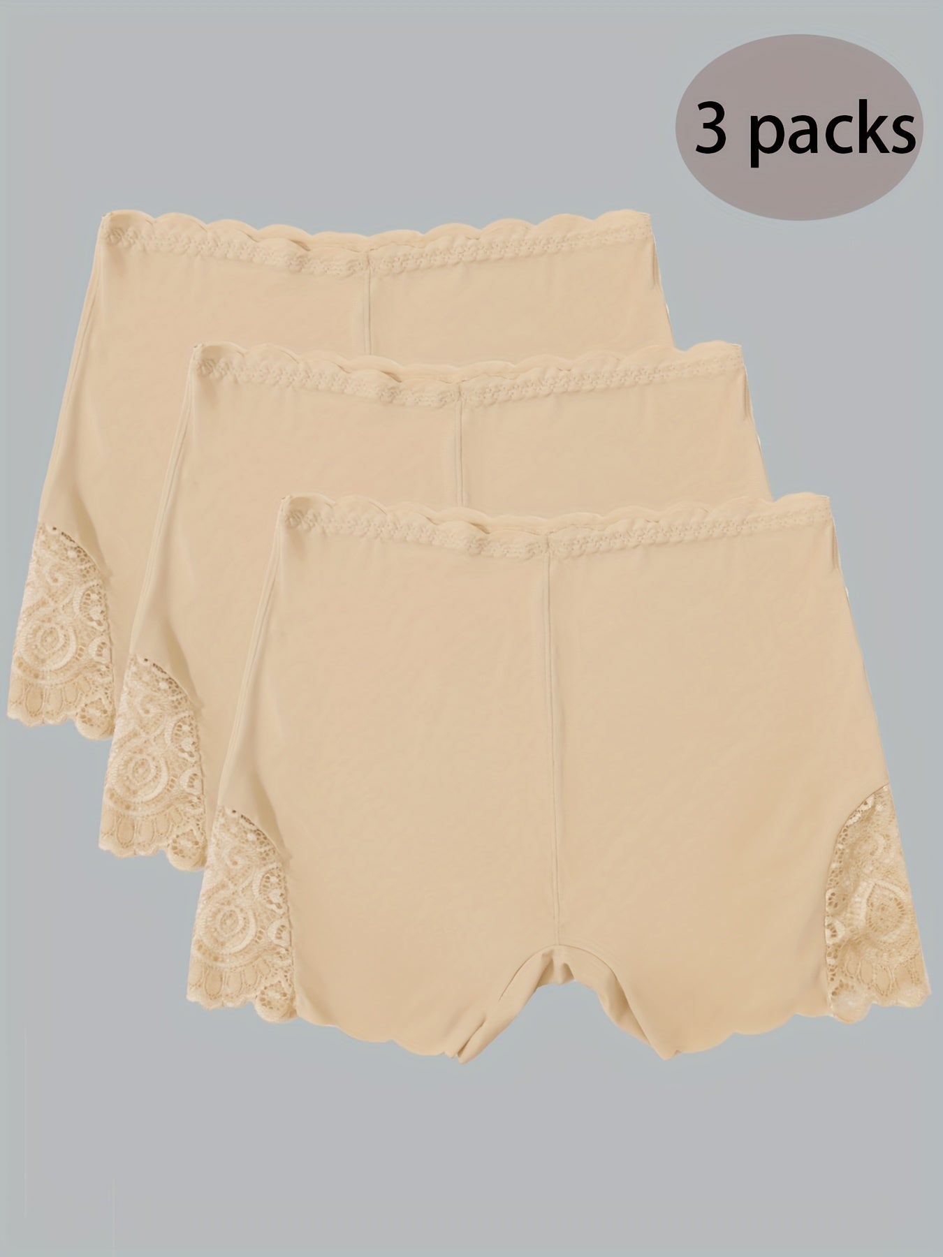 3pcs Contrast Lace Boyshort Panties, Seamless Scallop Trim Bow Tie Panties, Women's Lingerie & Underwear