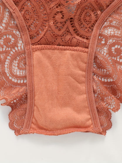 5pcs Floral Lace Bow Tie Briefs, Sexy Cut Out Scallop Trim Panties, Women's Lingerie & Underwear