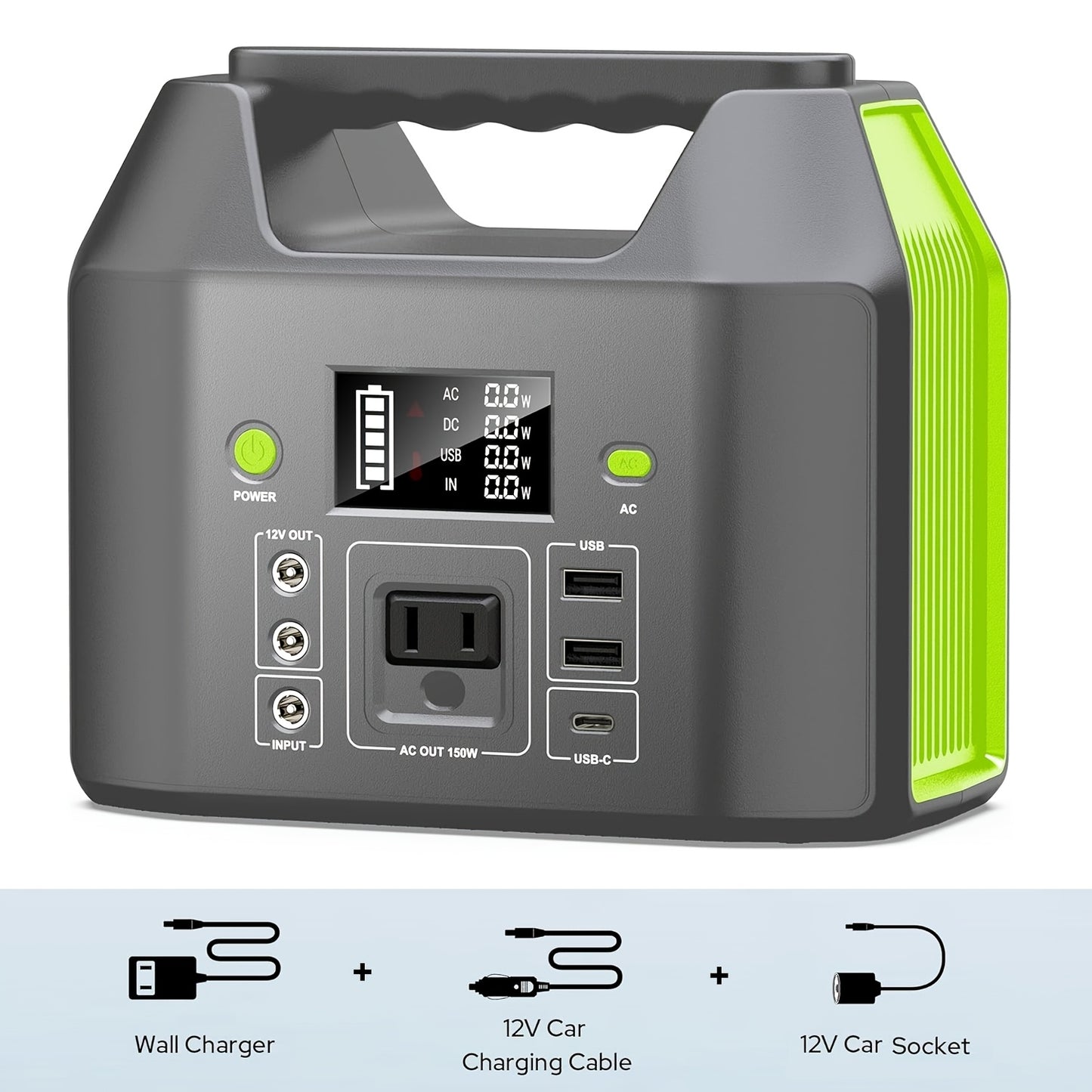 150W 155Wh/122.8Wh Portable Power Station Solar Generator, Lithium Battery Pack- High-Capacity, AC/DC/USB-C/USB Outputs, Digital Display, Overload & Overheat Protection, Compact for Home, Camping, RV Trip, Emergency Backup Po